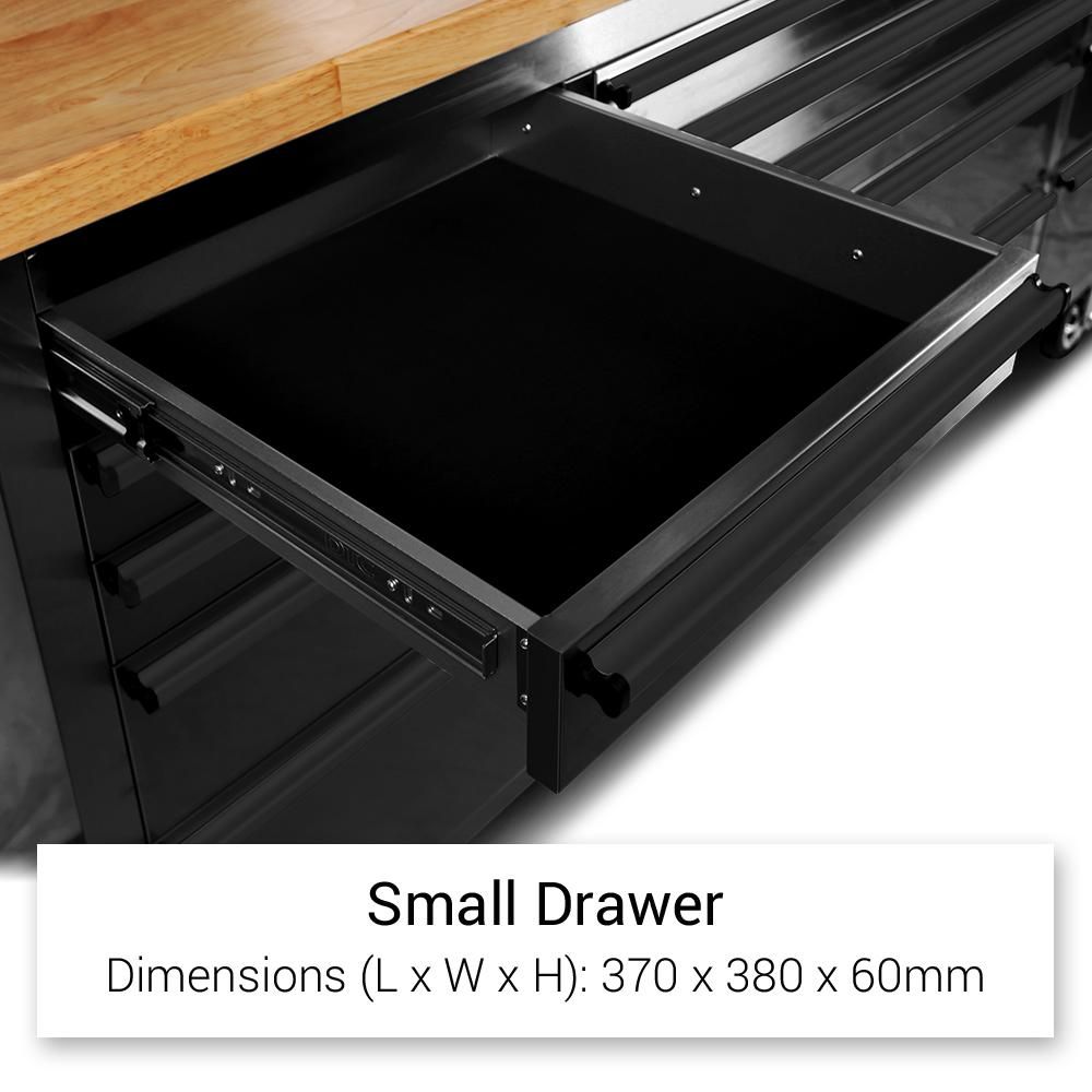 72" Matte Black Steel 15 Drawer Tool Chest with Solid Wooden Top, 3 Upper Cabinets and Peg Board