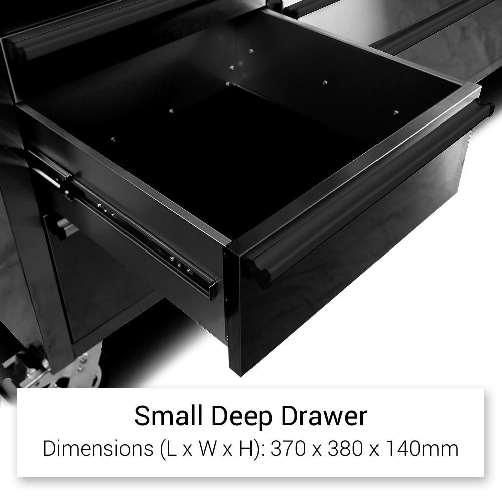 72" Matte Black Steel 15 Drawer Tool Chest with Solid Wooden Top, 3 Upper Cabinets and Peg Board