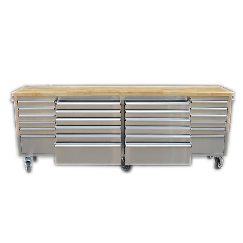 96" Brushed Stainless Steel 24 Drawer Work Bench Tool Chest Cabinets