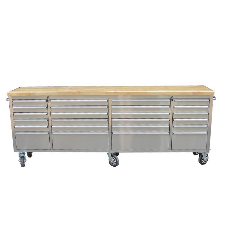 96" Brushed Stainless Steel 24 Drawer Work Bench Tool Chest Cabinets