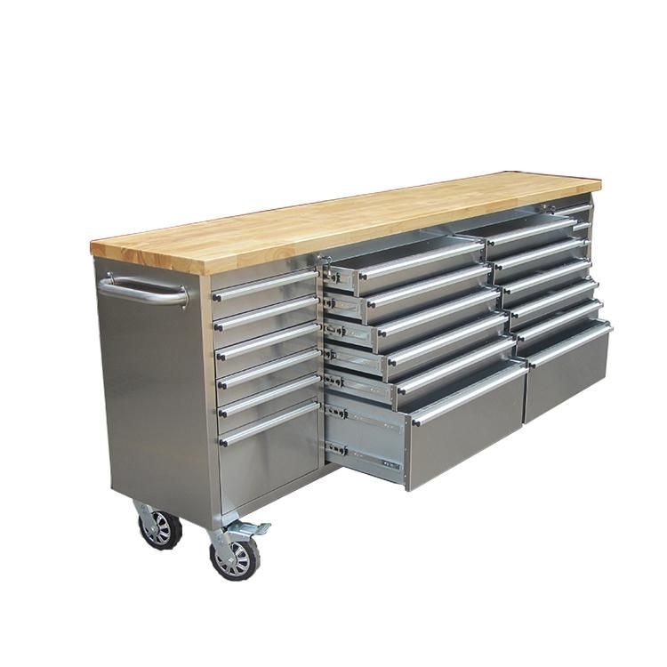 96" Brushed Stainless Steel 24 Drawer Work Bench Tool Chest Cabinets