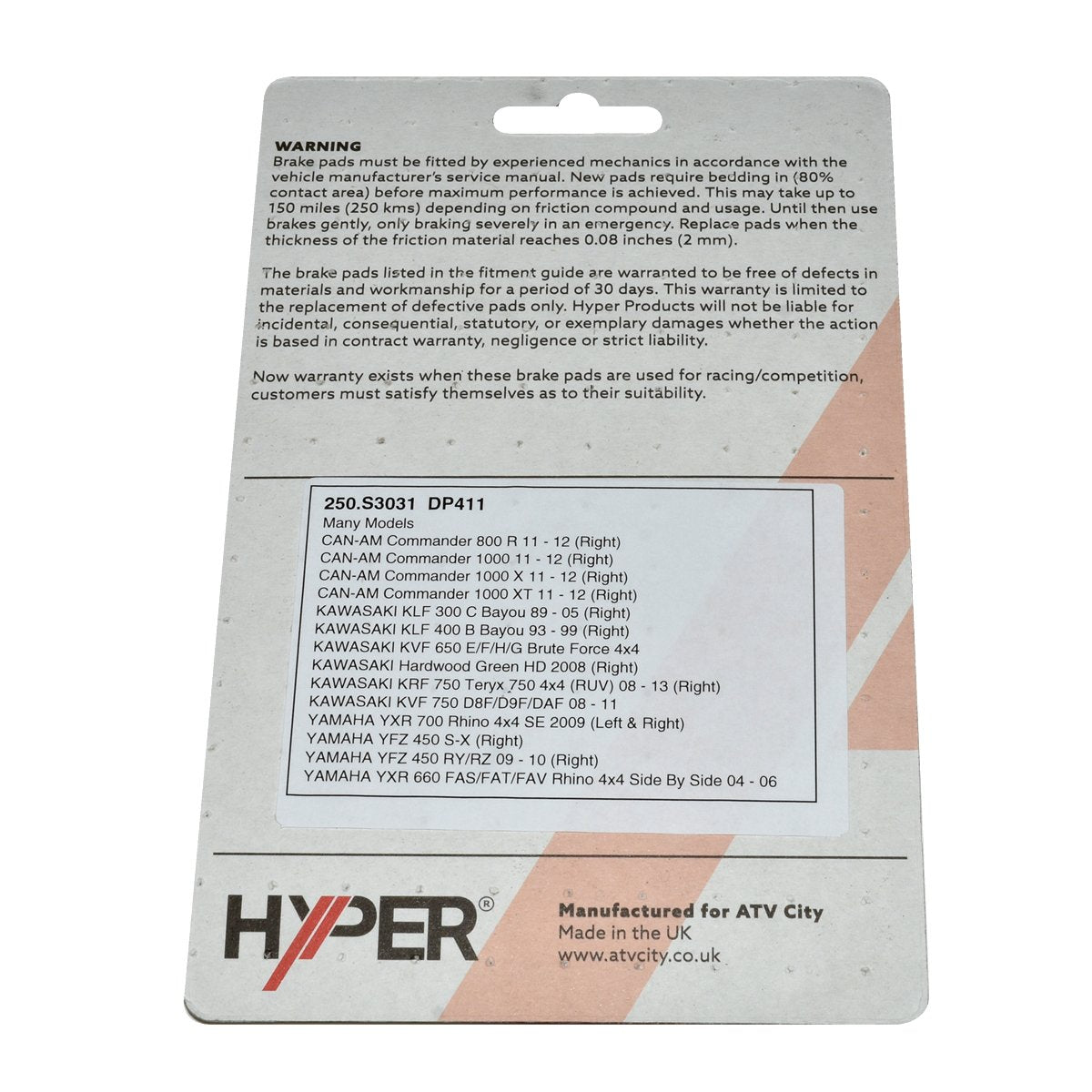 Brake Disc Pads – Front / Rear – Can-Am – Kawasaki – Quadzilla – Suzuki – Yamaha – Nipper – Many Models