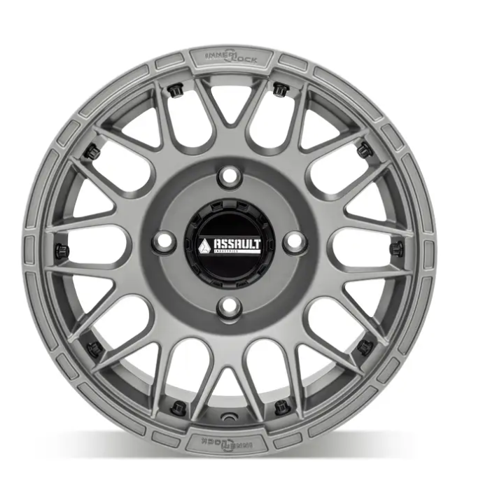 15x10 ASSAULT INDUSTRIES HELLFIRE BEADLOCK WHEELS, MATTE TITANIUM 4/136 4/137 (4x136 4x137) WHL-136-4-15-10-ILMT