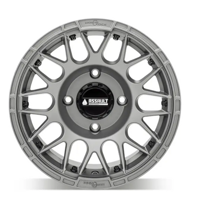 15x10 ASSAULT INDUSTRIES HELLFIRE BEADLOCK WHEELS, MATTE TITANIUM 4/136 4/137 (4x136 4x137) WHL-136-4-15-10-ILMT