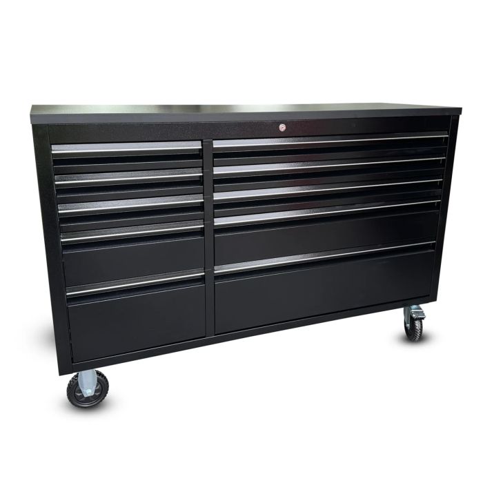 55" Powder Coated Black Steel Tool Chest Box 10 Drawers