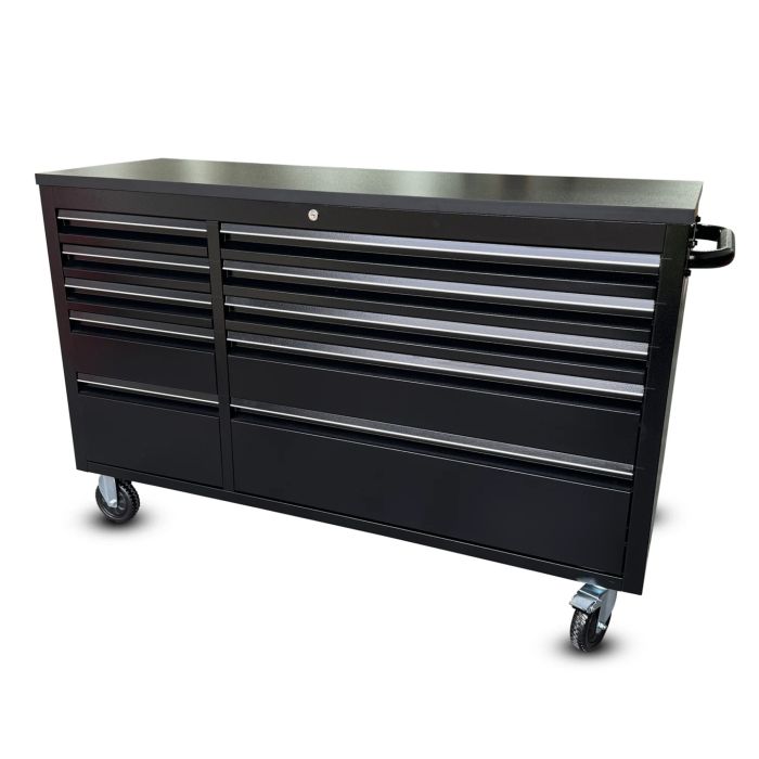 55" Powder Coated Black Steel Tool Chest Box 10 Drawers