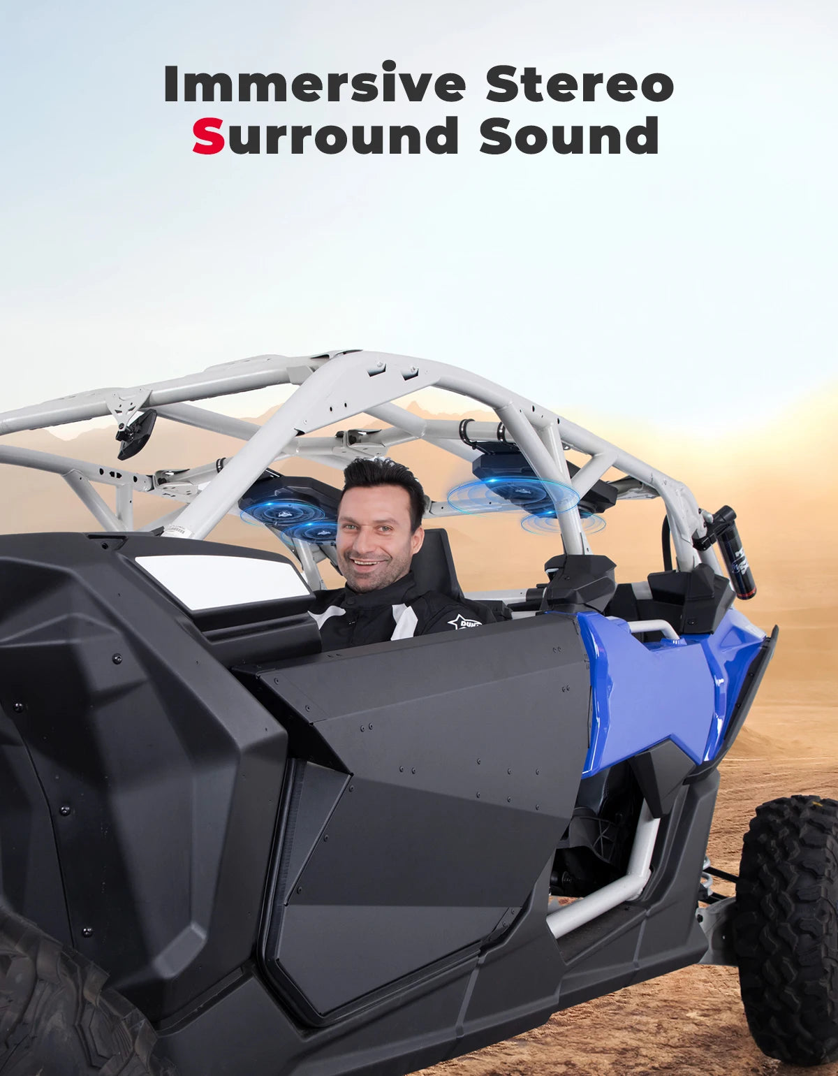 UTV Bluetooth Sound System 6.5 Inch Speakers Fits 1.625-1.9" Roll Cages Compatible with Polaris RZR XP For Can-Am Maverick X3