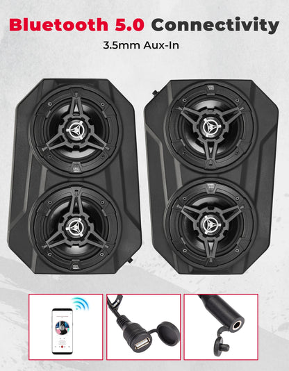 UTV Bluetooth Sound System 6.5 Inch Speakers Fits 1.625-1.9" Roll Cages Compatible with Polaris RZR XP For Can-Am Maverick X3