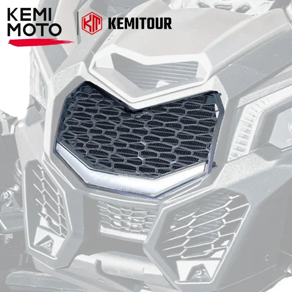 KEMIMOTO UTV Front Grille Bumper Mesh Grill with LED Light for Can-Am Maverick X3 Max DS XDS RS XRS XRC XMR 2017+ 2/4 Doors