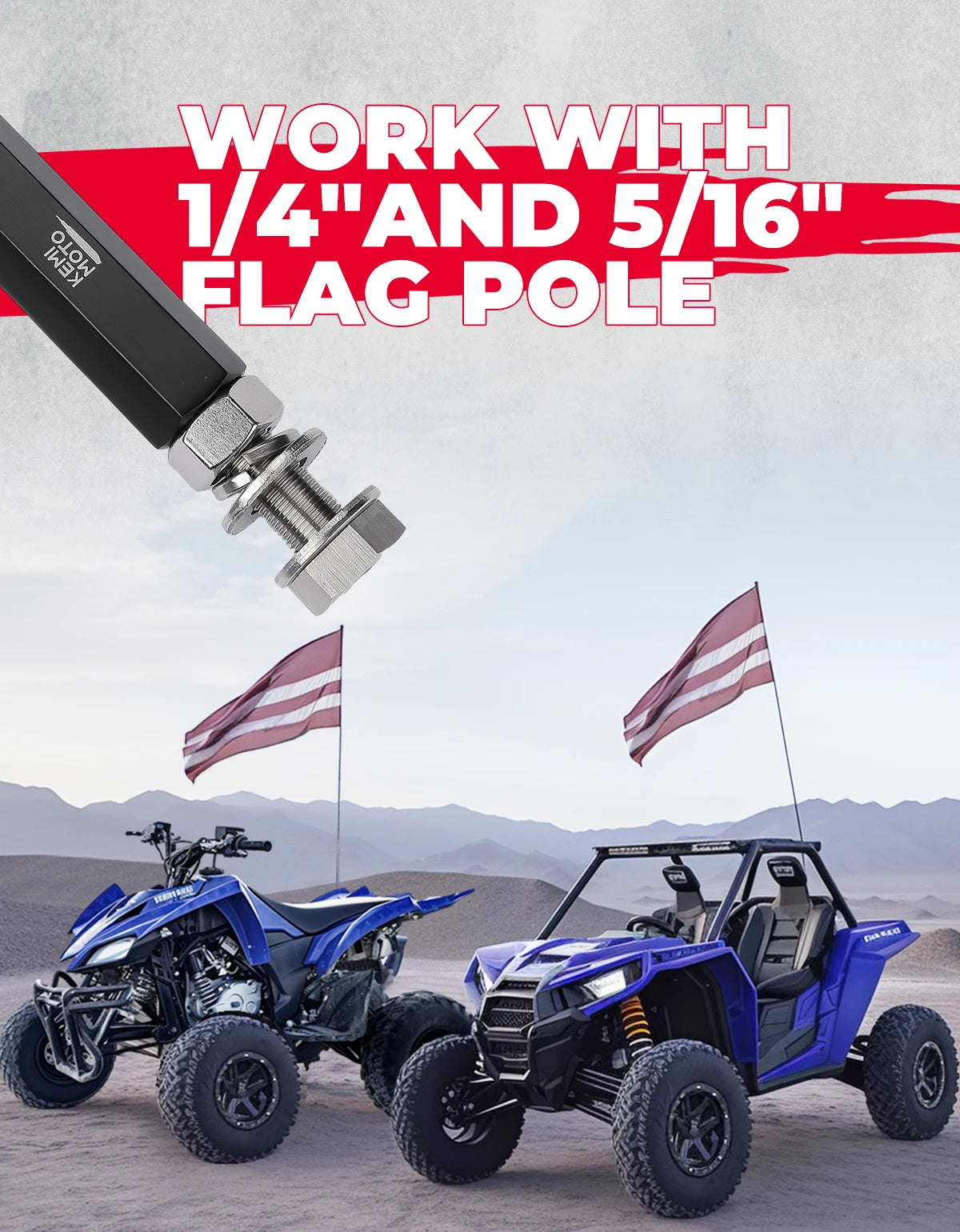 KEMIMOTO UTV Flag Mounting Base For 1/4" or 5/16" Flag Pole Compatible with Polaris RZR XP1000 For Can-Am Maverick X3 Aluminum