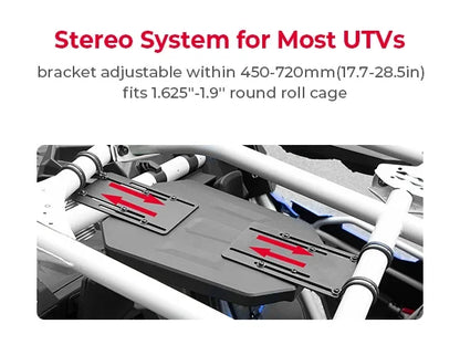 UTV Bluetooth Sound System 6.5 Inch Speakers Fits 1.625-1.9" Roll Cages Compatible with Polaris RZR XP For Can-Am Maverick X3