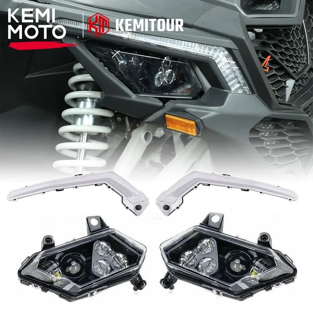 KEMIMOTO UTV LED Headlights Assembly Head Lamp & Cover High/Low Beam for Can-Am Maverick X3 Max R RR XDS XRS Turbo DPS 4x4 2017+