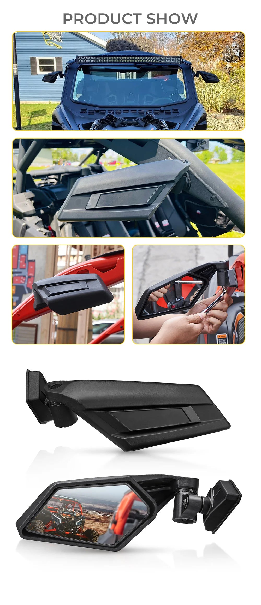 KEMiMOTO UTV Rearview Side View Mirrors 180° 360° Adjustable 715002898 for Can Am Maverick X3 Max R RR 4x4 XMR XDS Turbo DPS