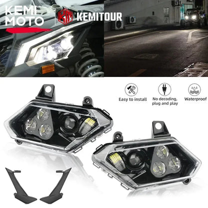 KEMIMOTO UTV LED Headlights Assembly Head Lamp & Cover High/Low Beam for Can-Am Maverick X3 Max R RR XDS XRS Turbo DPS 4x4 2017+