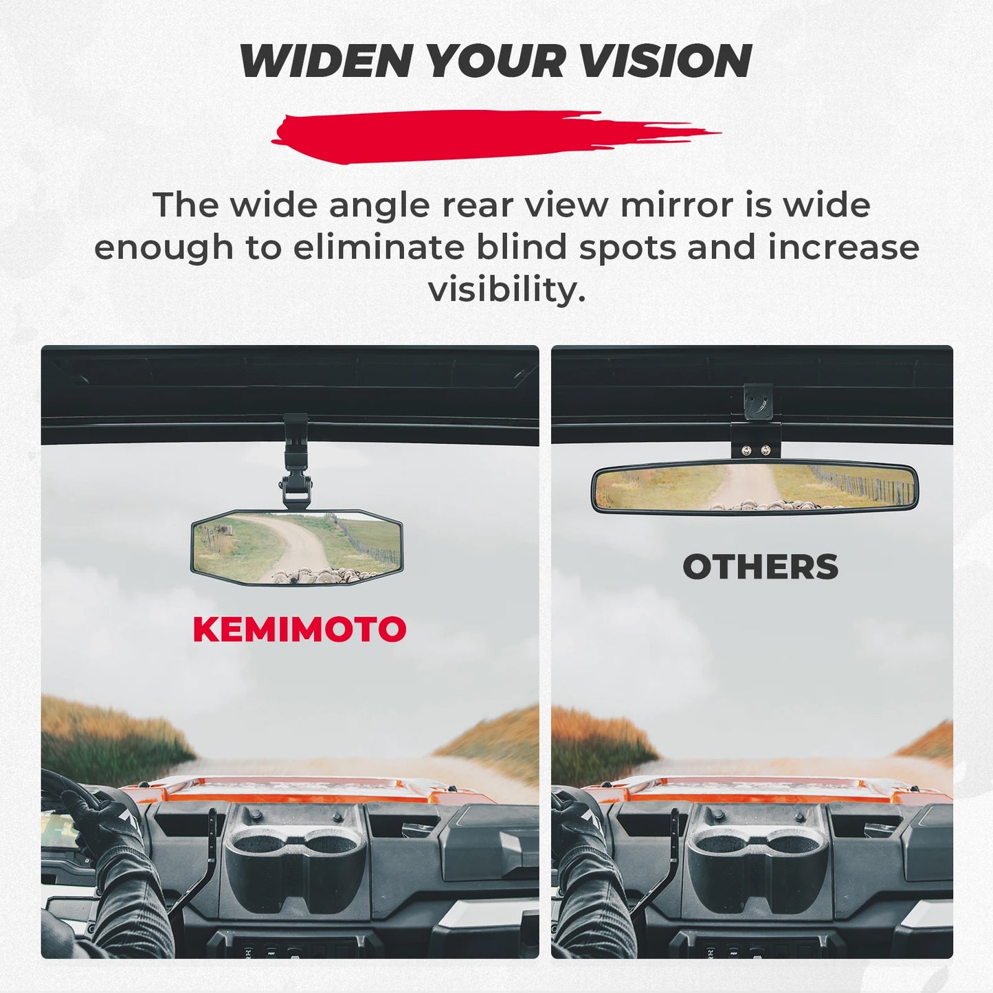 KEMIMOTO UTV 1.5-2" Center Rearview Mirror Compatible with Polaris RZR Ranger 800 1000 XP 900 for CFMoto for Can Am Maverick X3