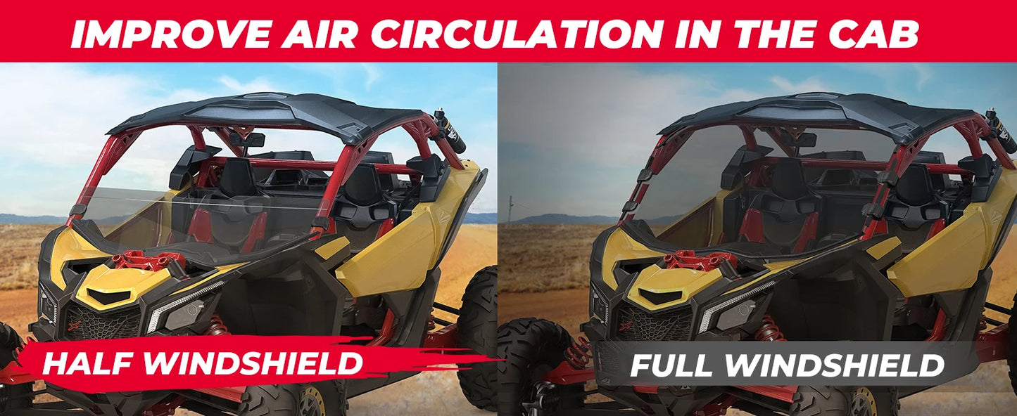 UTV Half 1/2 49.2" Front Windshield Windscreen w/ free Wiper for Can Am Maverick X3 MAX R RR 4x4 XMR XDS Turbo DPS 2017-2024