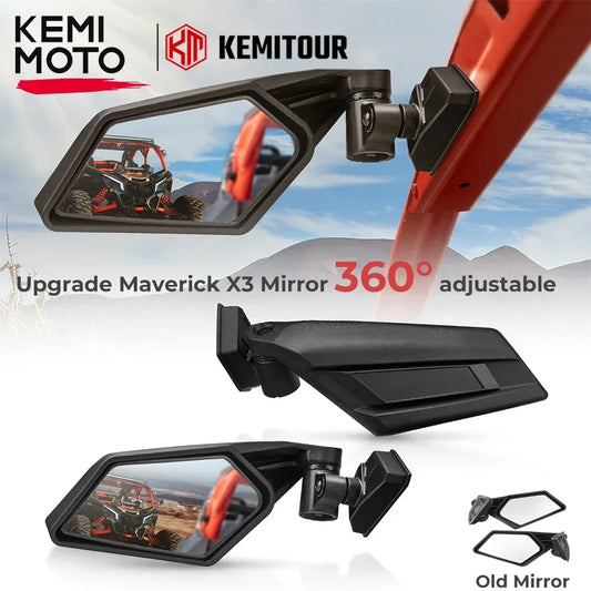 KEMiMOTO UTV Rearview Side View Mirrors 180° 360° Adjustable 715002898 for Can Am Maverick X3 Max R RR 4x4 XMR XDS Turbo DPS