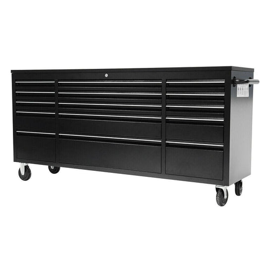 72" Powder Coated Black Steel Tool Chest Box 15 Drawers