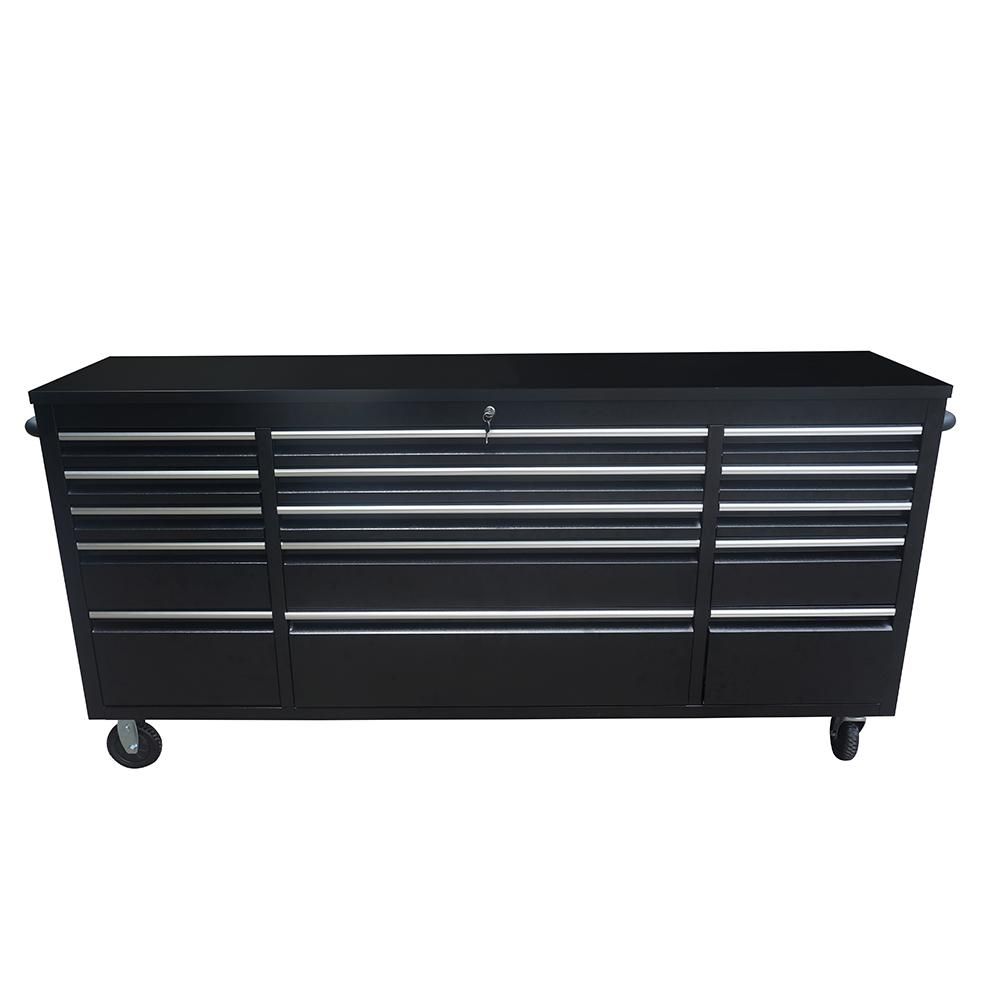 72" Powder Coated Black Steel Tool Chest Box 15 Drawers