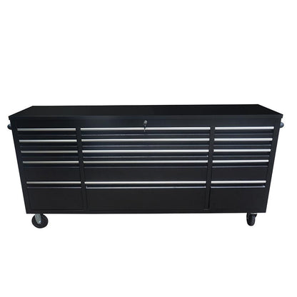 72" Powder Coated Black Steel Tool Chest Box 15 Drawers