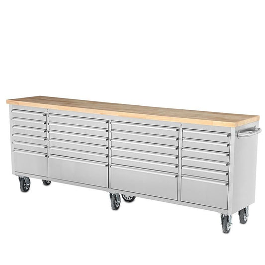 96" Brushed Stainless Steel 24 Drawer Work Bench Tool Chest Cabinets