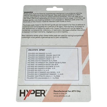 Brake Disc Pads – Front / Rear – Polaris Ranger – 400 /500 /570 /700 /800 /900 /1000 – Diesel